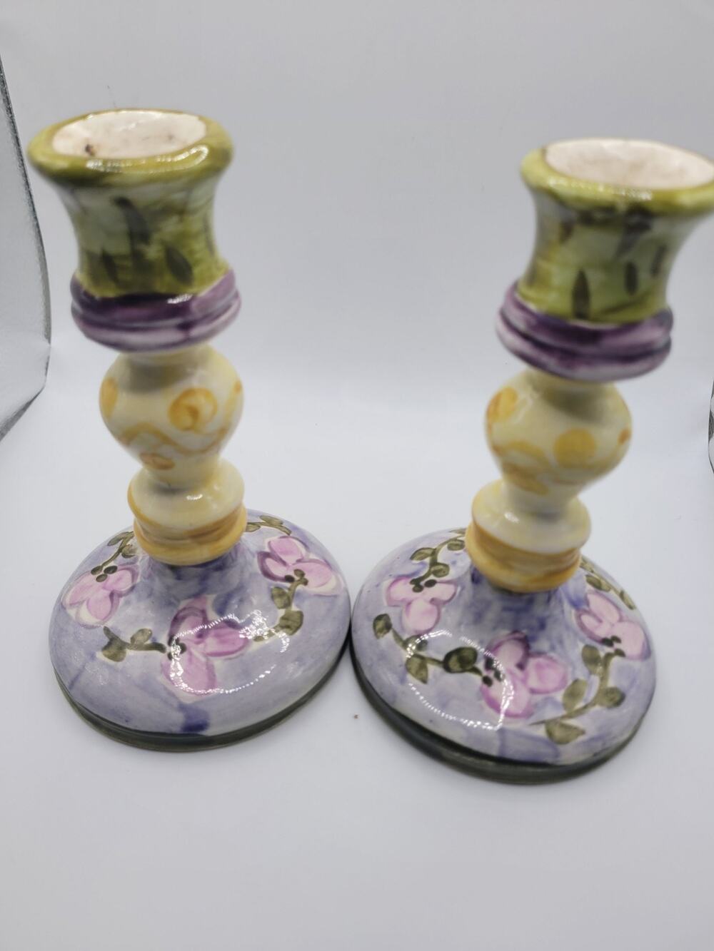 Handmade Pottery Candle Holders Pair